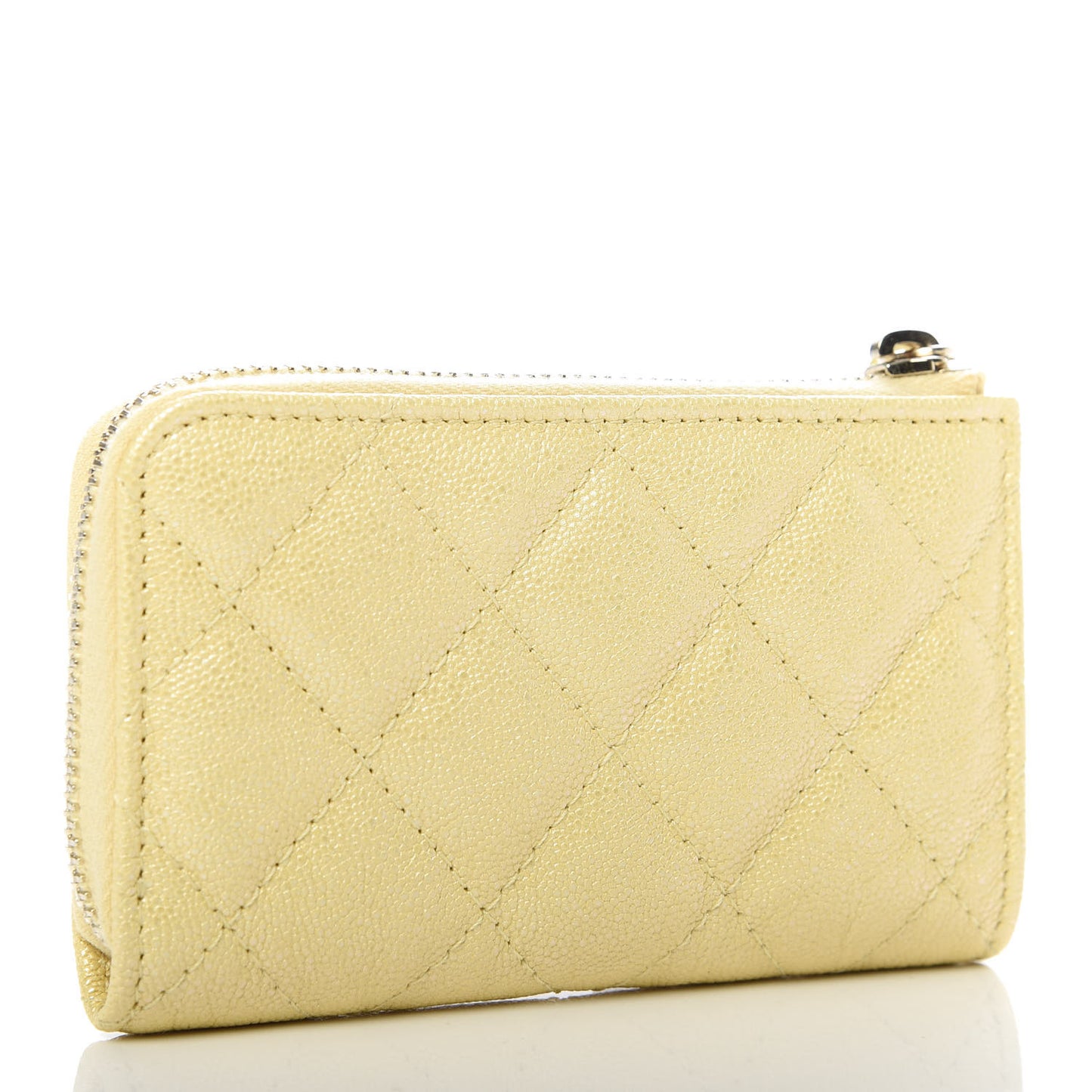 Iridescent Caviar Quilted Key Holder Case Yellow