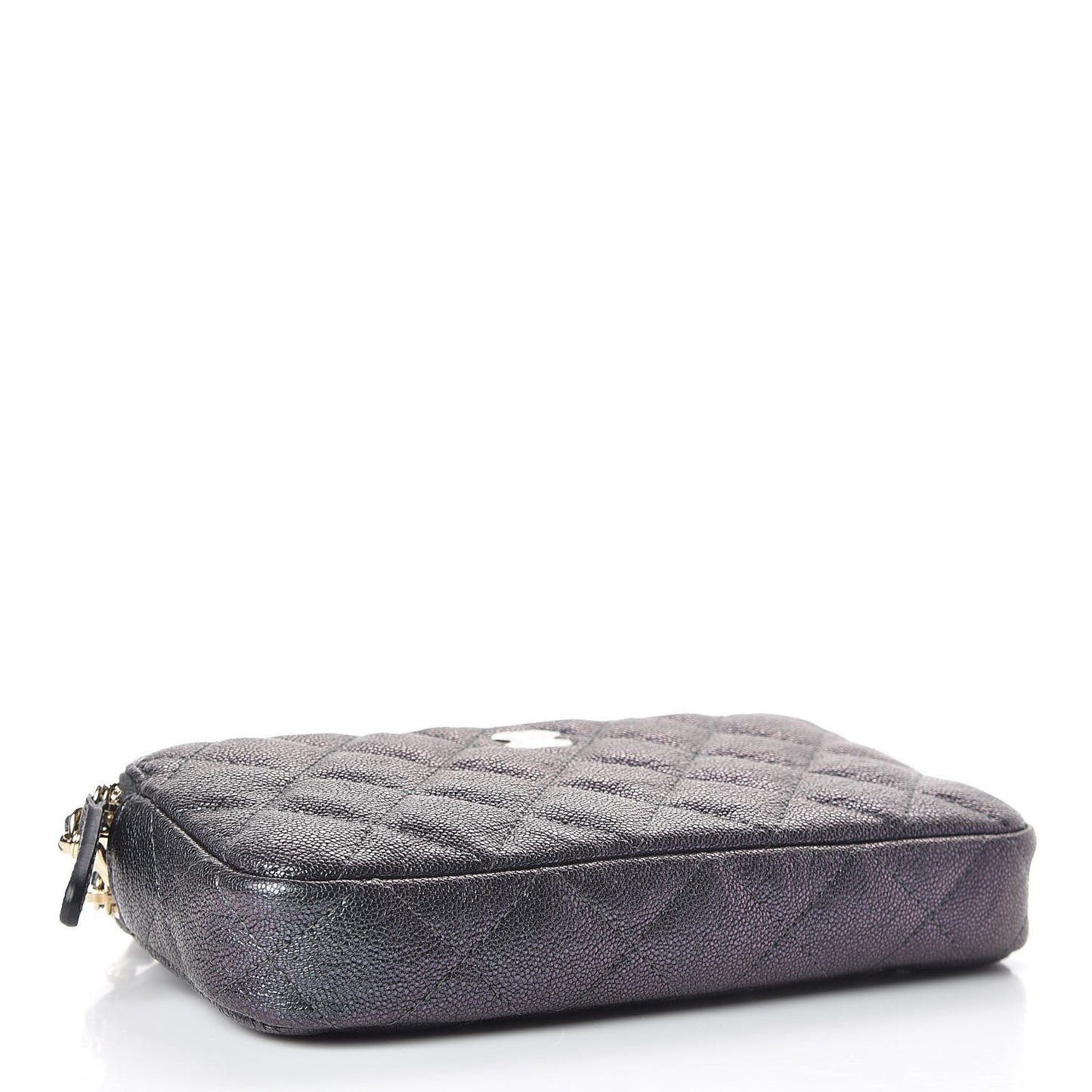 Iridescent Caviar Quilted Clutch With Chain Black