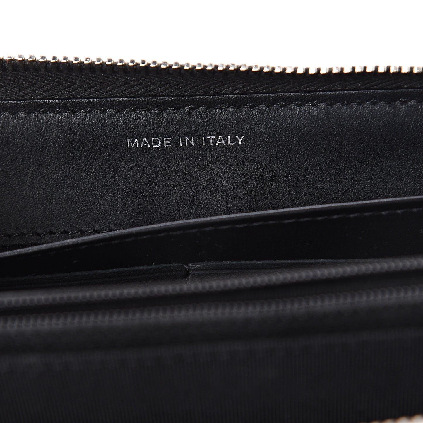 Glittered Calfskin Quilted Large Gusset Zip Wallet Black