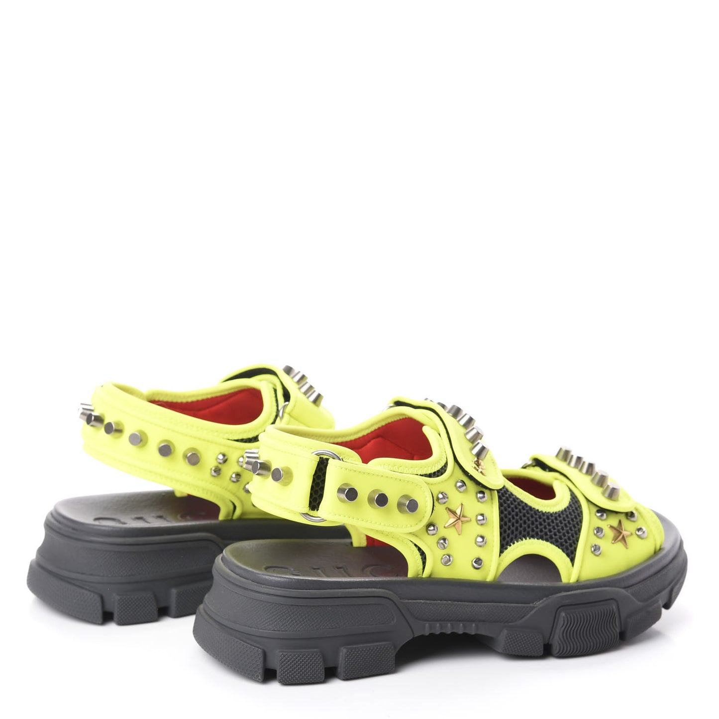 Technical Canvas Calfskin Studded Mens Aguru Sandals 6 Neon Yellow