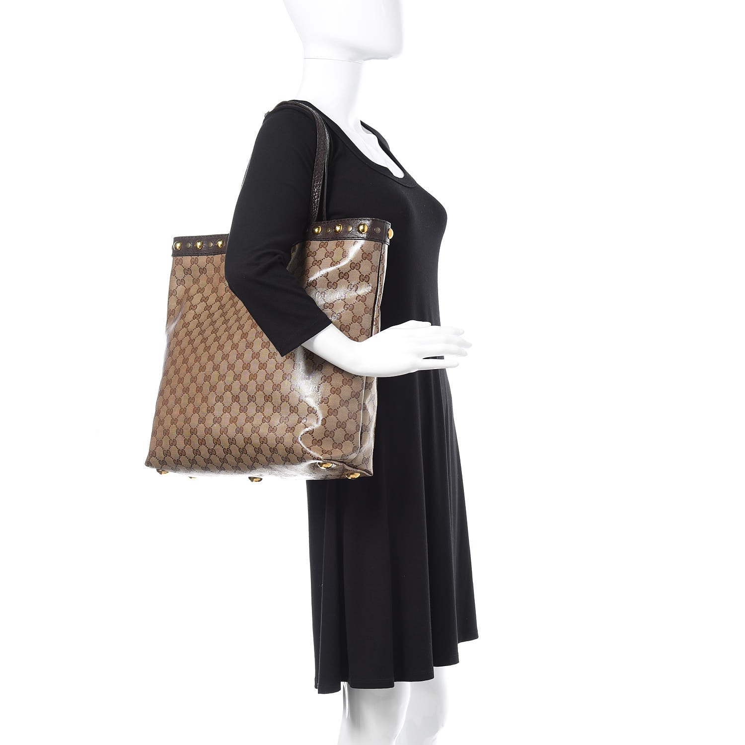 Gucci Crystal Monogram Large Babouska Vertical Shopping Tote Brown 2 of 14