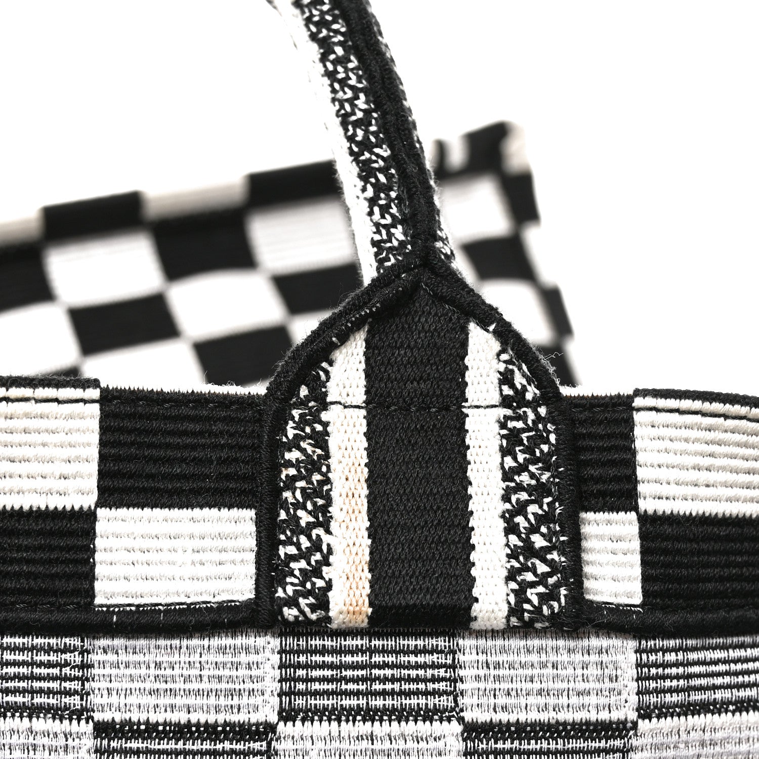 Christian Dior Canvas Embroidered Checkered Book Tote Black White 11 of 11
