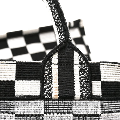 Christian Dior Canvas Embroidered Checkered Book Tote Black White 11 of 11