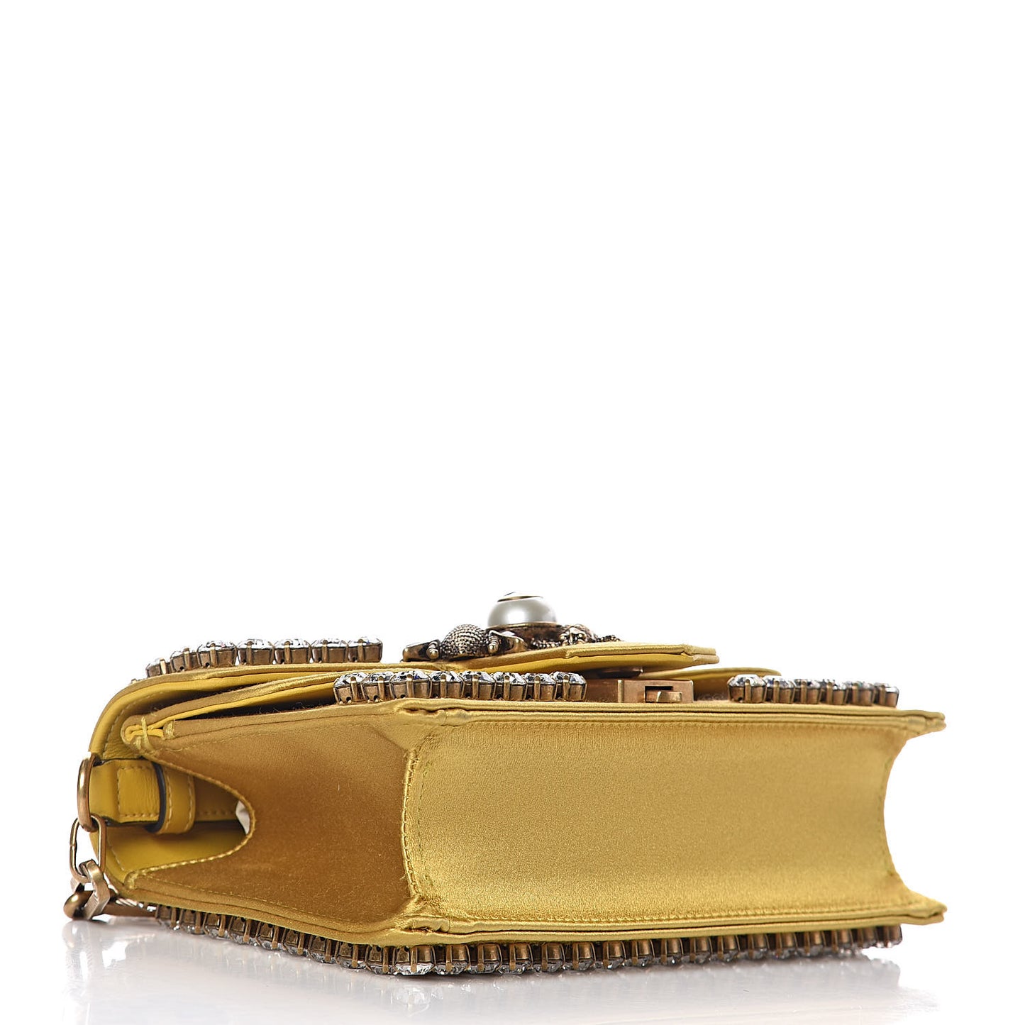 Satin Crystal Mini Bee Broadway Shoulder Bag Gold