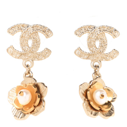Chanel Pearl CC Flower Drop Earrings Gold 1 of 5