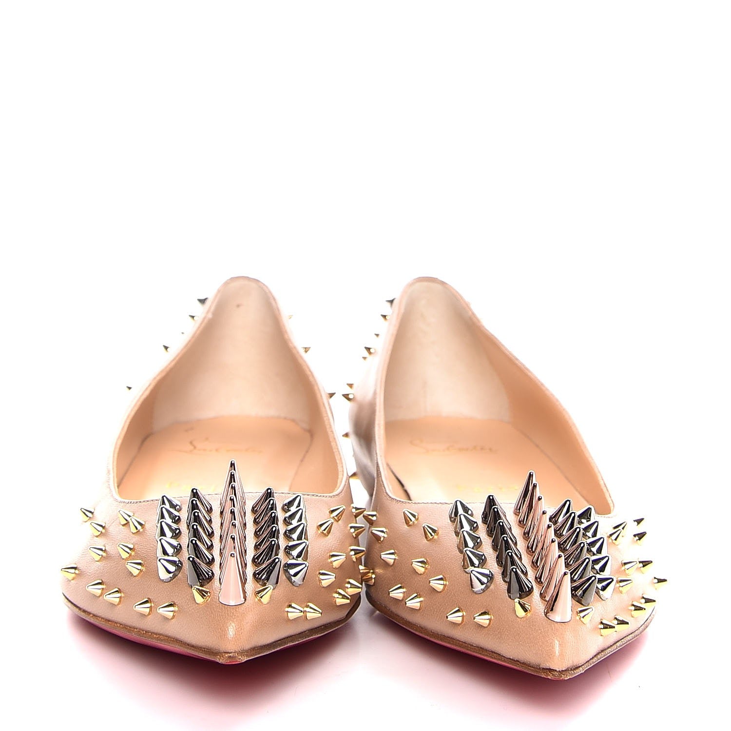 Christian Louboutin Nappa Goldoflat Spikes Flats 38.5 Nude 2 of 9