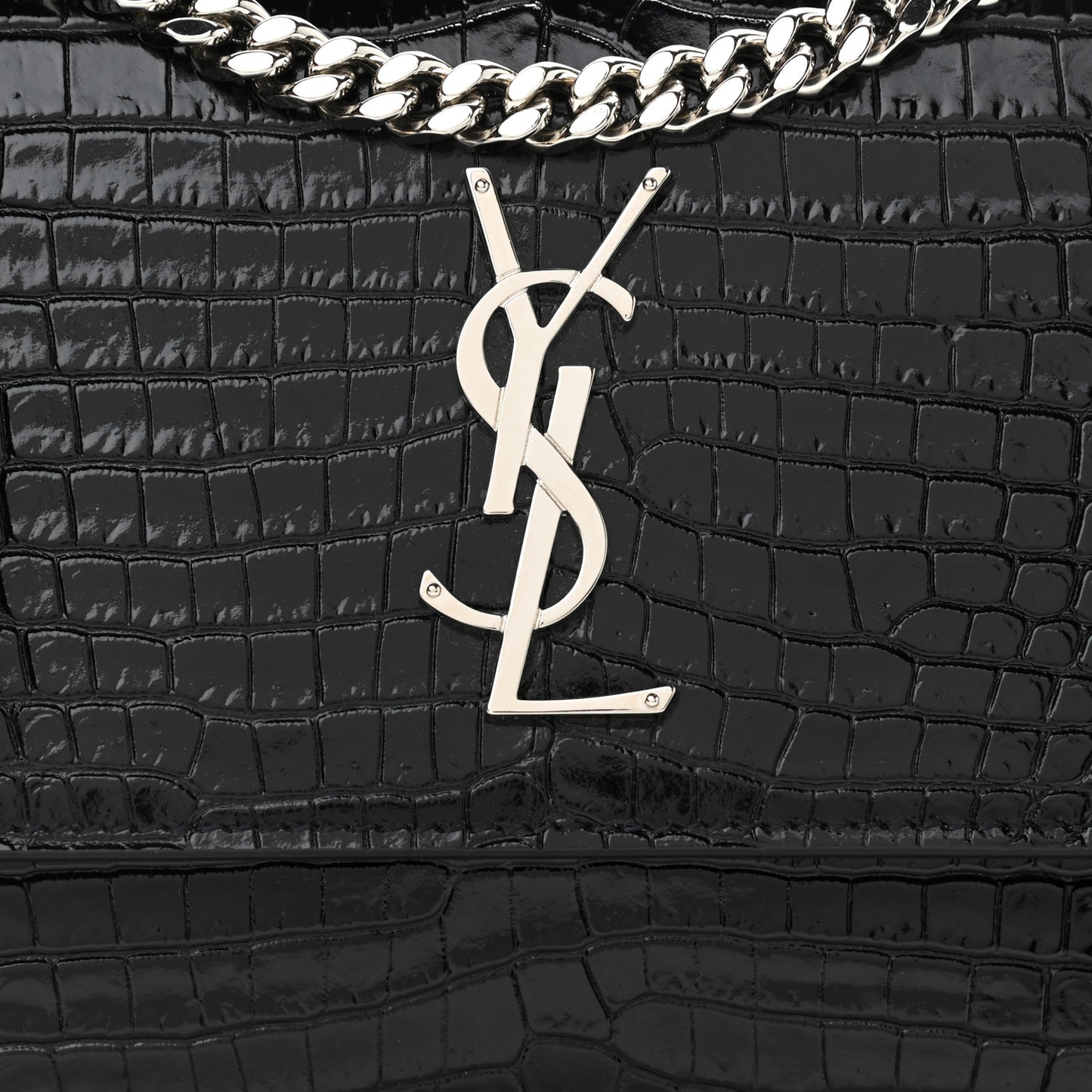 Calfskin Crocodile Embossed Medium Monogram Sunset Black