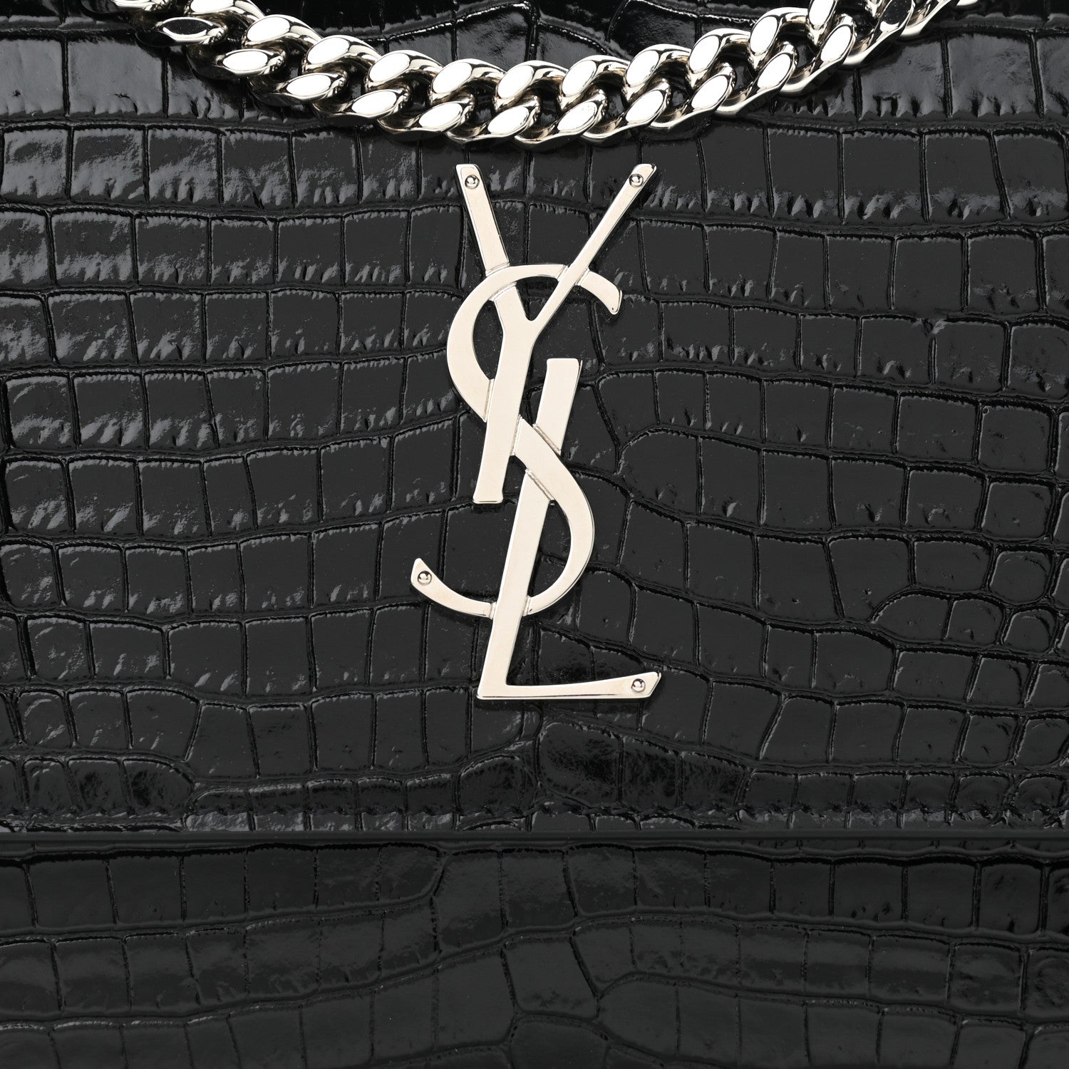 Saint Laurent Calfskin Crocodile Embossed Medium Monogram Sunset Black 7 of 9