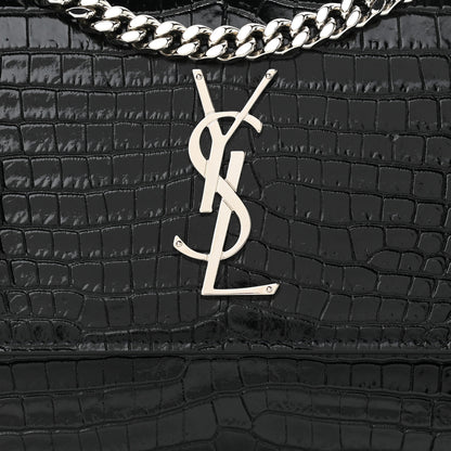 Saint Laurent Calfskin Crocodile Embossed Medium Monogram Sunset Black 7 of 9