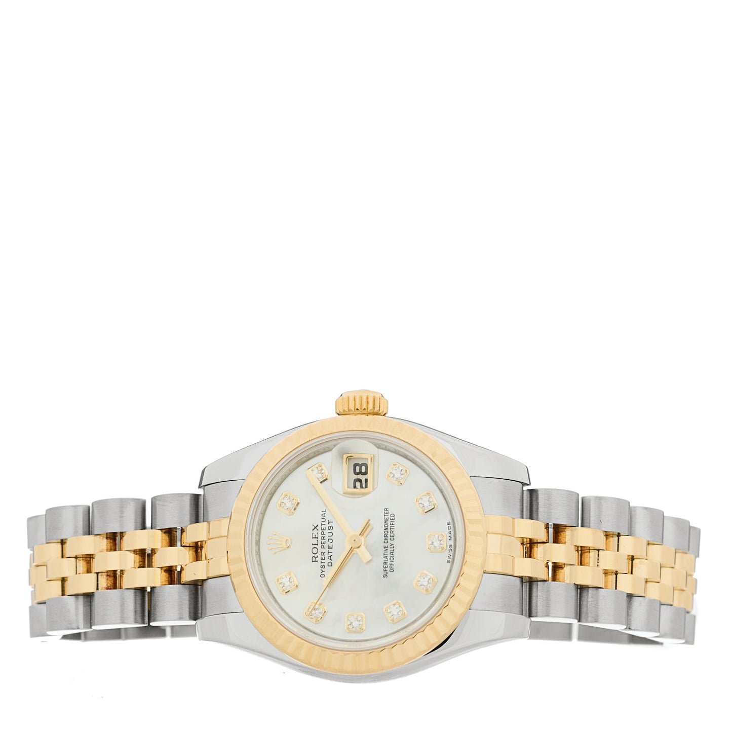 Stainless Steel 18K Yellow Gold Diamond Mother of Pearl 26mm Oyster Perpetual Datejust Watch 179173