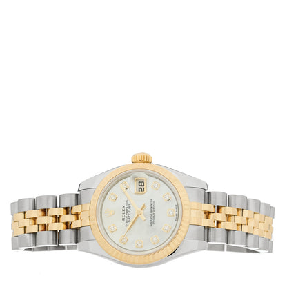 Rolex Stainless Steel 18K Yellow Gold Diamond Mother of Pearl 26mm Oyster Perpetual Datejust Watch 179173 2 of 5