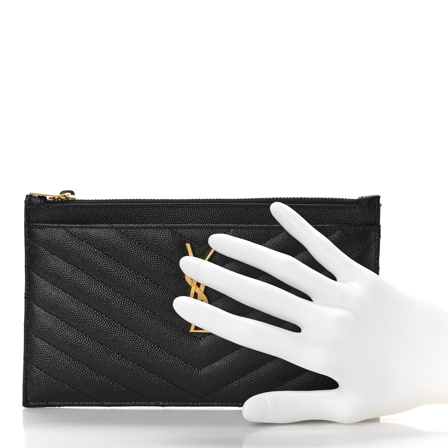 Saint Laurent Grain De Poudre Chevron Monogram Bill Pouch Black 2 of 8