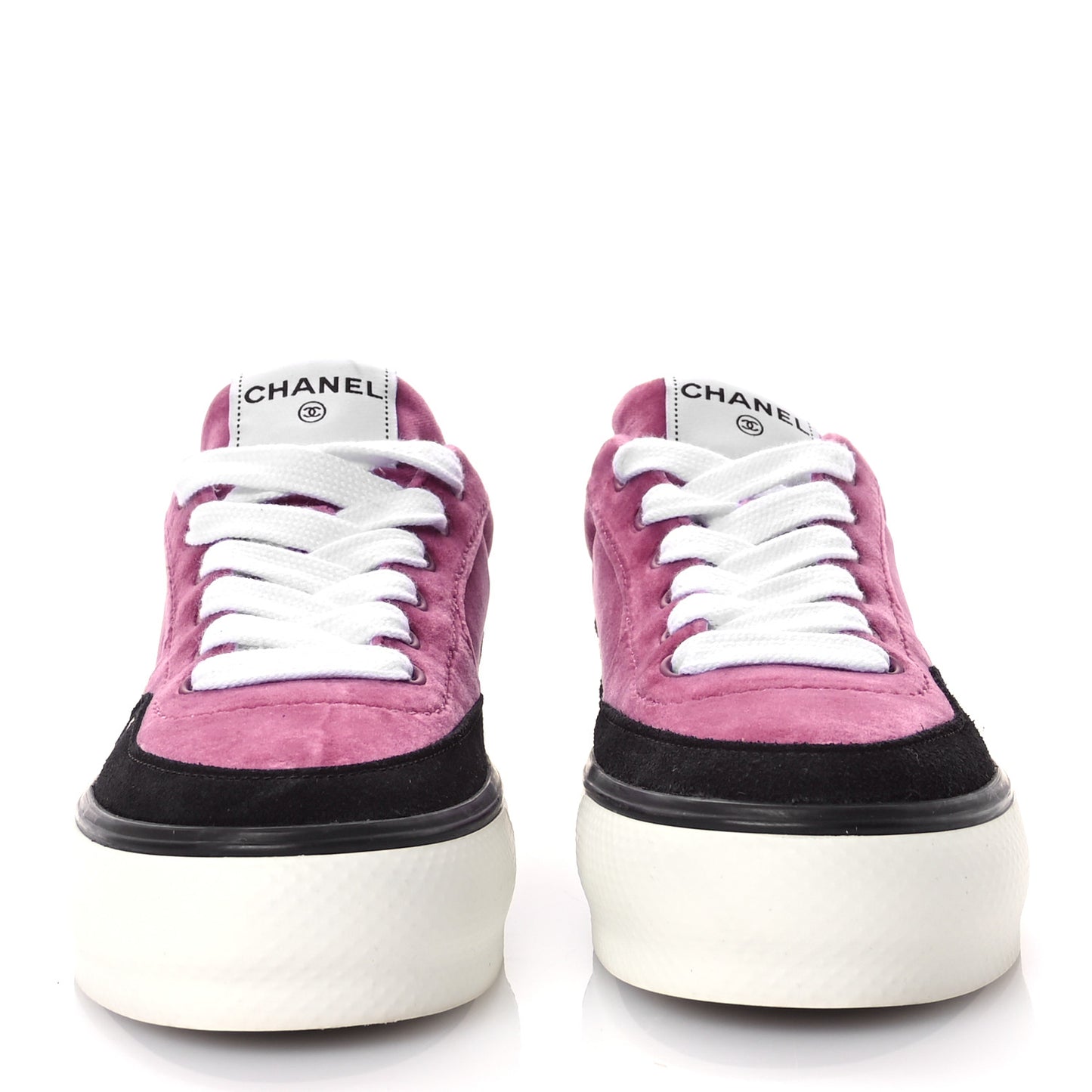 Calfskin Velvet Womens CC Sneakers 40.5 Black Pink