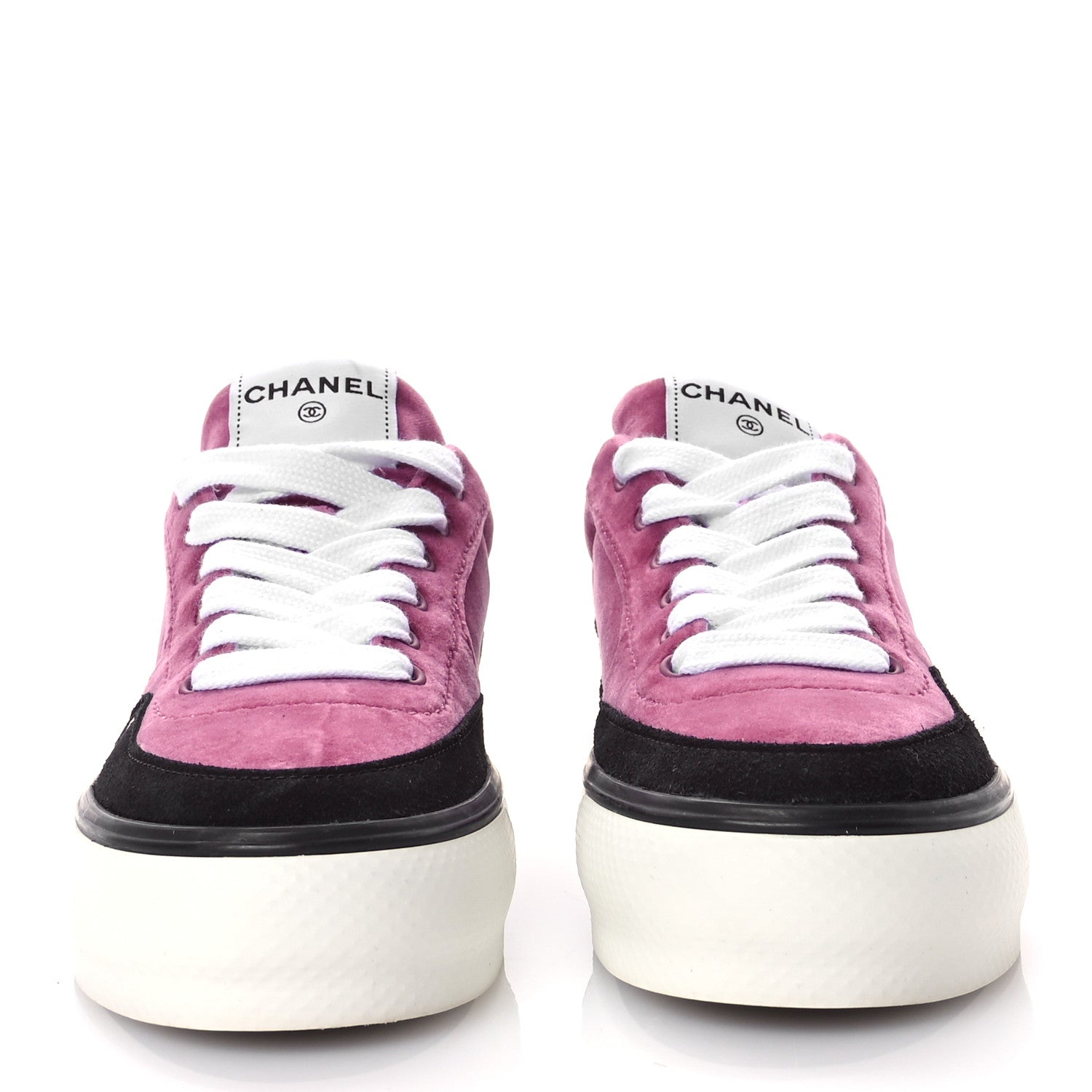 Chanel Calfskin Velvet Womens CC Sneakers 40.5 Black Pink 3 of 9