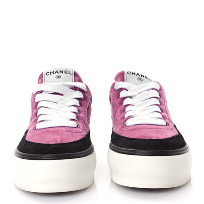Chanel Calfskin Velvet Womens CC Sneakers 40.5 Black Pink 3 of 9