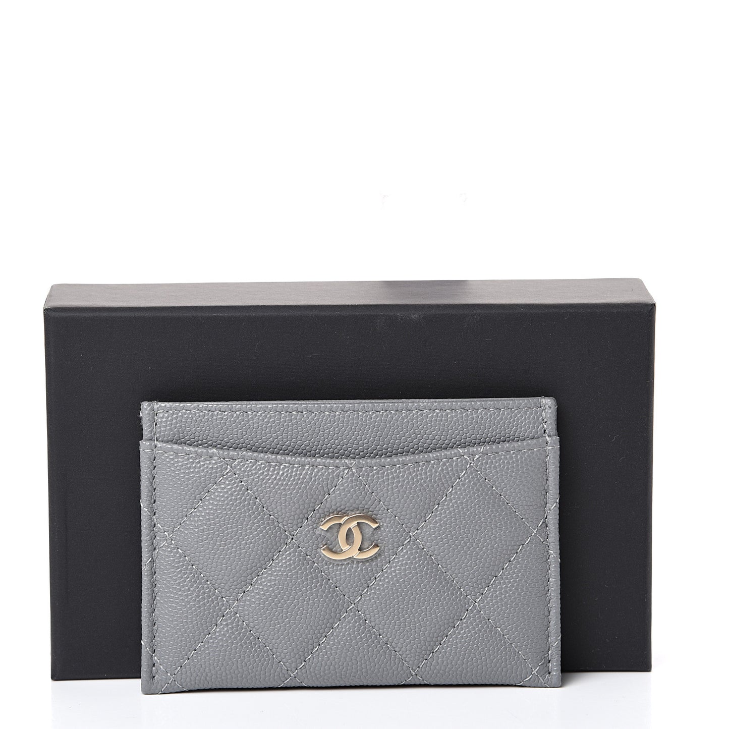Caviar Quilted Card Holder Grey