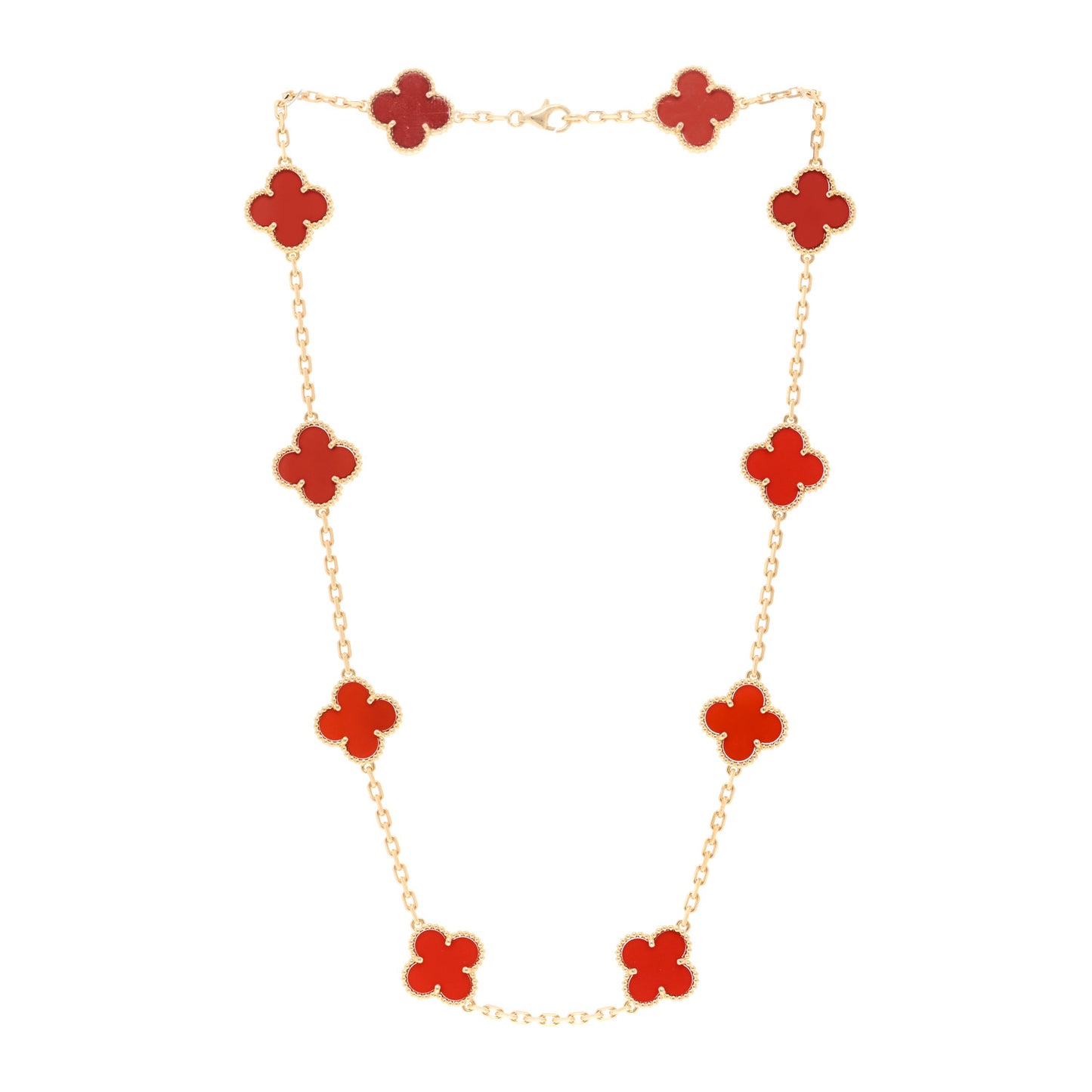 18K Yellow Gold Carnelian 10 Motifs Vintage Alhambra Necklace