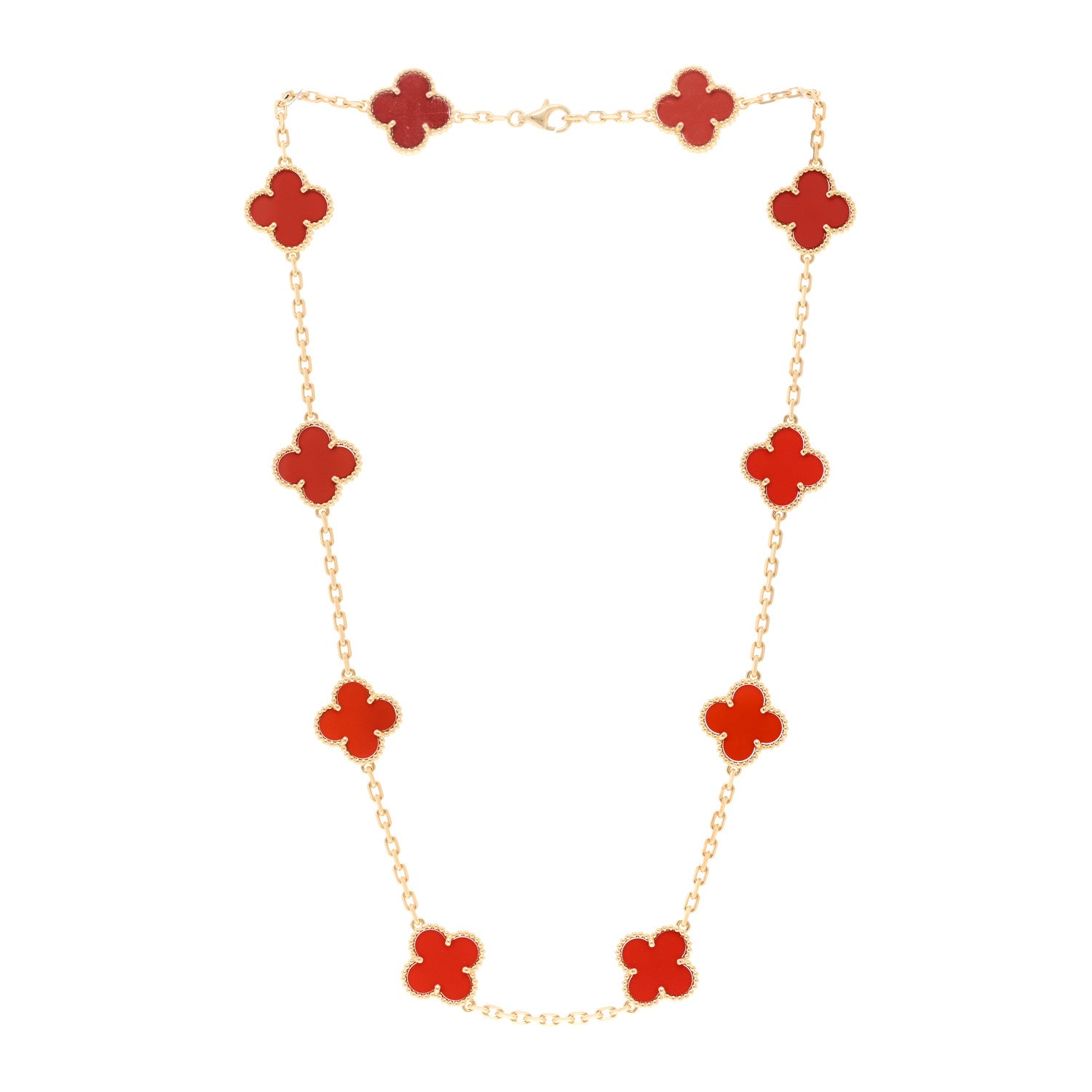 Van Cleef & Arpels 18K Yellow Gold Carnelian 10 Motifs Vintage Alhambra Necklace 3 of 5