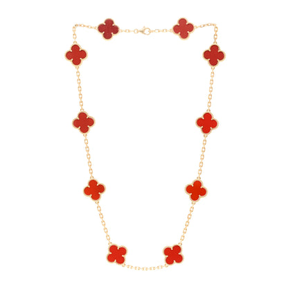 Van Cleef & Arpels 18K Yellow Gold Carnelian 10 Motifs Vintage Alhambra Necklace 3 of 5