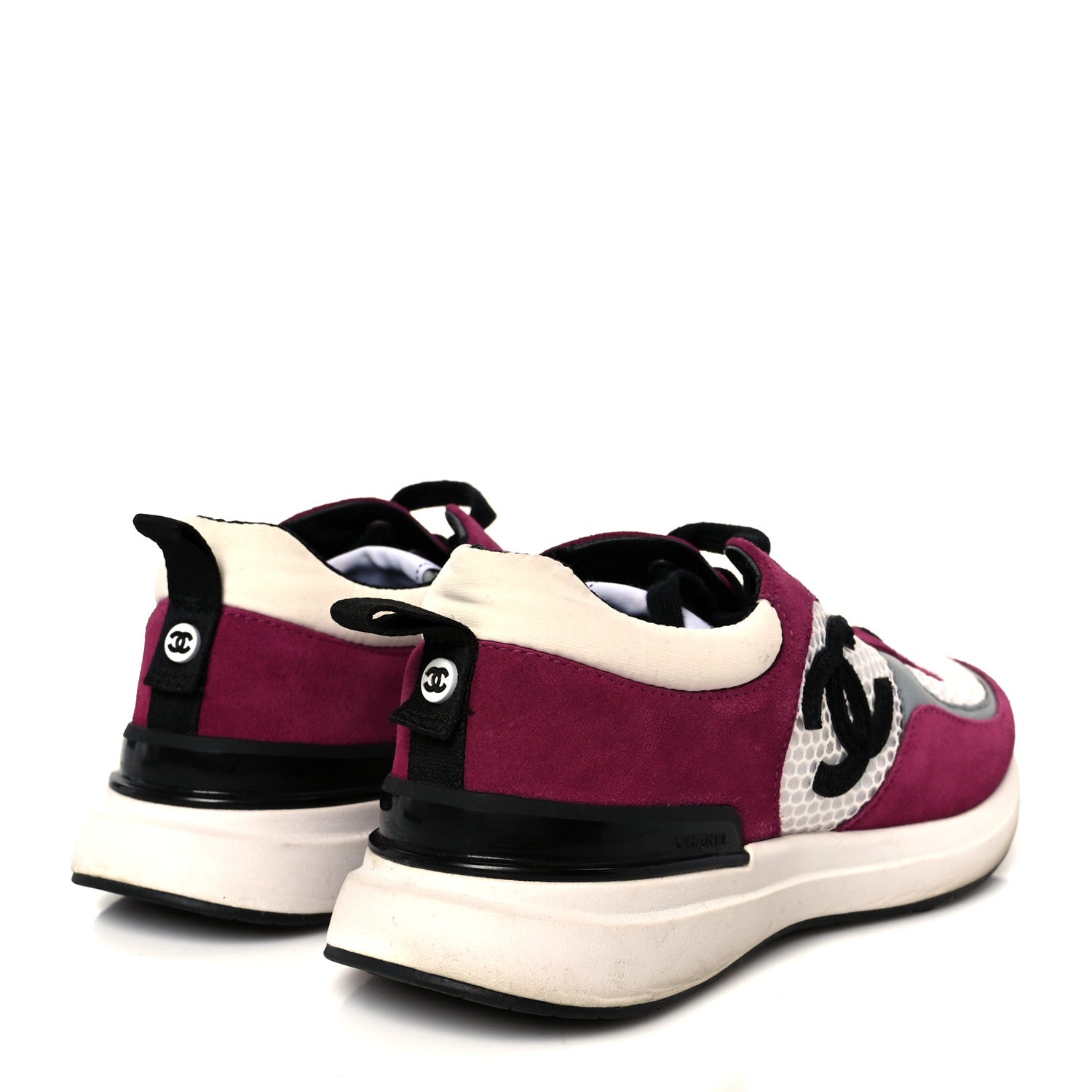 Chanel Mesh Suede Calfskin Womens CC Sneakers 38 White Dark Pink Grey 5 of 9