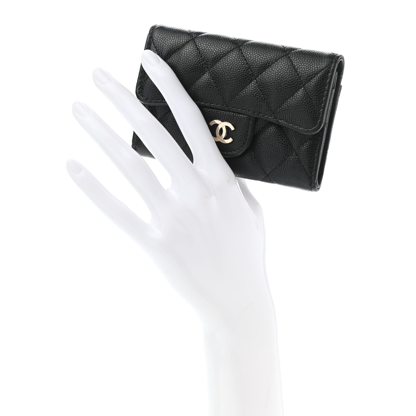 Caviar Quilted Flap Card Holder Wallet Black