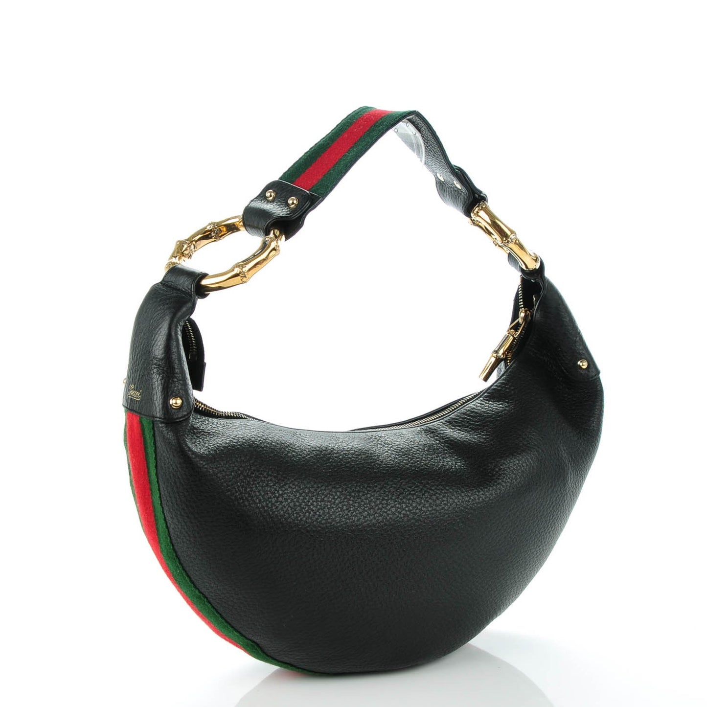Pebbled Calfskin Web Bamboo Ring Hobo Black