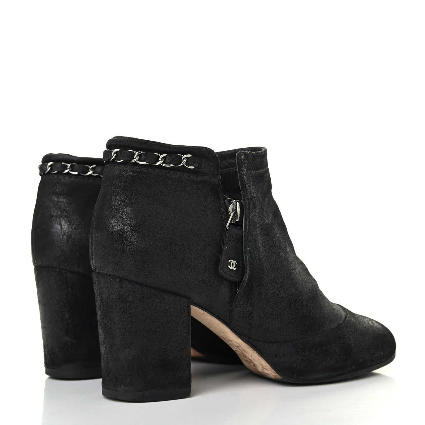 Suede CC Chain Ankle Boots 36.5 Black