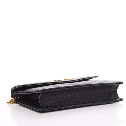 Saint Laurent Grain De Poudre Matelasse Chevron Monogram Envelope Chain Wallet Black 4 of 9