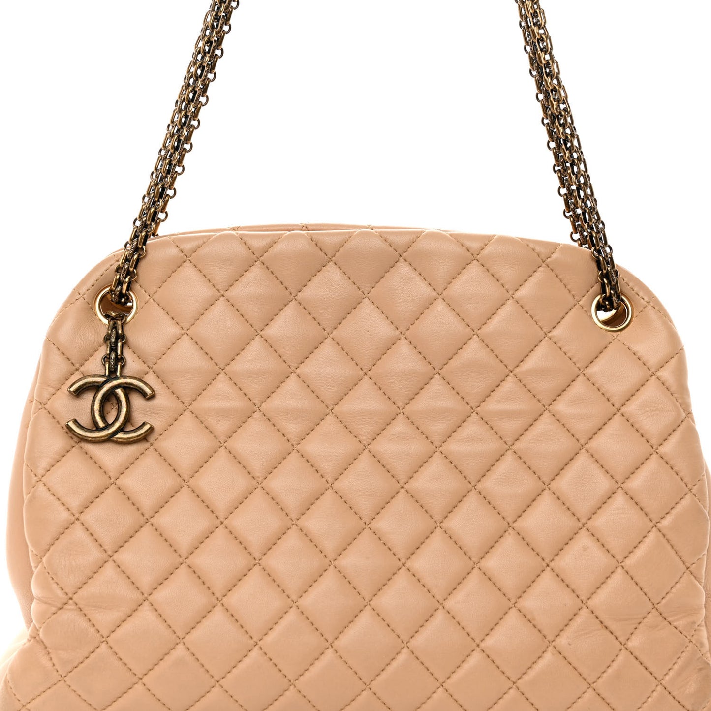 Lambskin Quilted Large Just Mademoiselle Bowling Bag Beige
