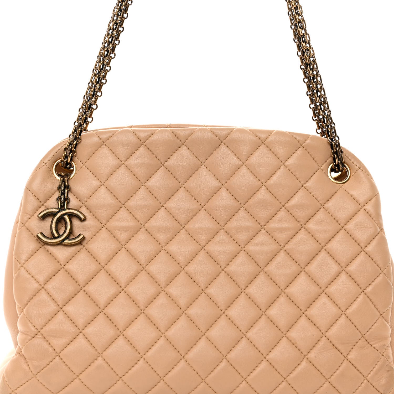 Chanel Lambskin Quilted Large Just Mademoiselle Bowling Bag Beige 8 of 10