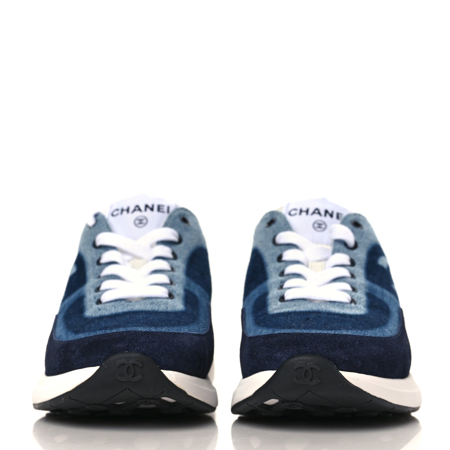 Denim Suede Calfskin Womens CC Sneakers 36.5 Dark Blue