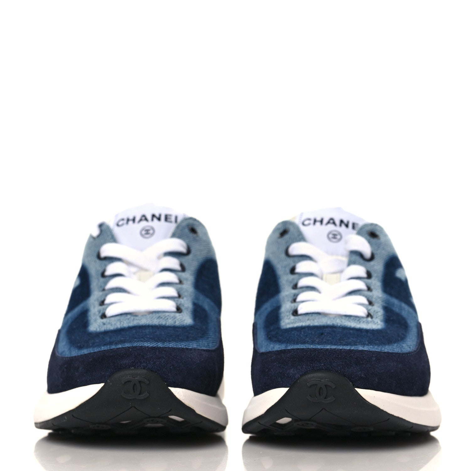 Chanel Denim Suede Calfskin Womens CC Sneakers 36.5 Dark Blue 3 of 7