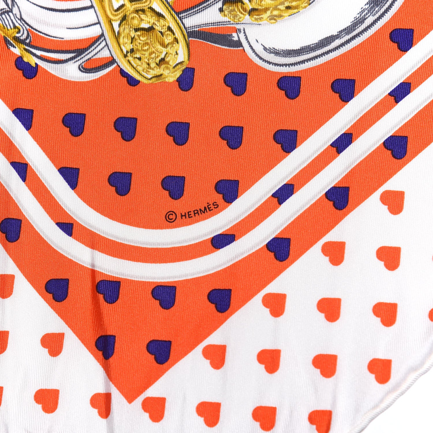 Hermes Silk Brides De Gala Love Scarf 90 Orange Marine White 3 of 4