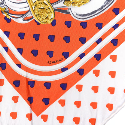 Hermes Silk Brides De Gala Love Scarf 90 Orange Marine White 3 of 4