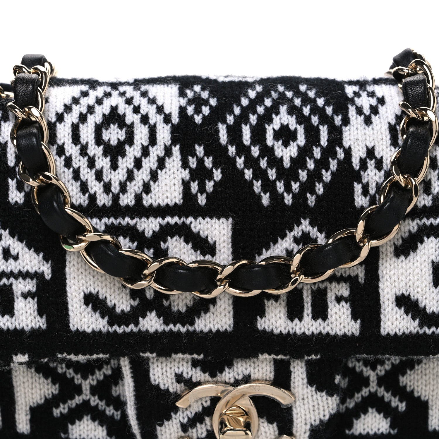 Chanel Cashmere Knit Coco Neige Flap Black White 8 of 10