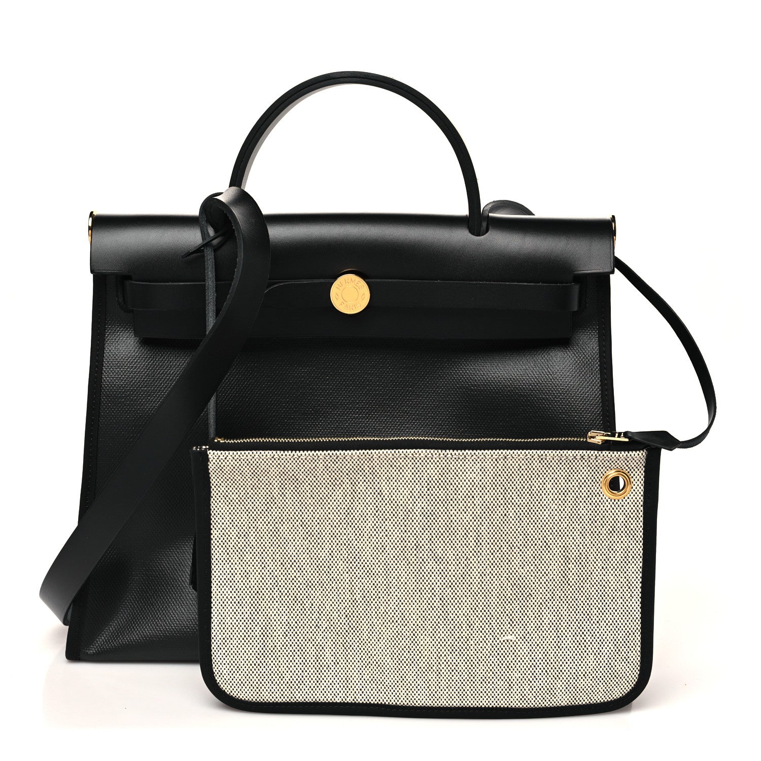 Hermes Toile H Berline Vache Hunter Herbag Zip PM 31 Black Ecru 3 of 11