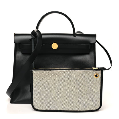 Hermes Toile H Berline Vache Hunter Herbag Zip PM 31 Black Ecru 3 of 11