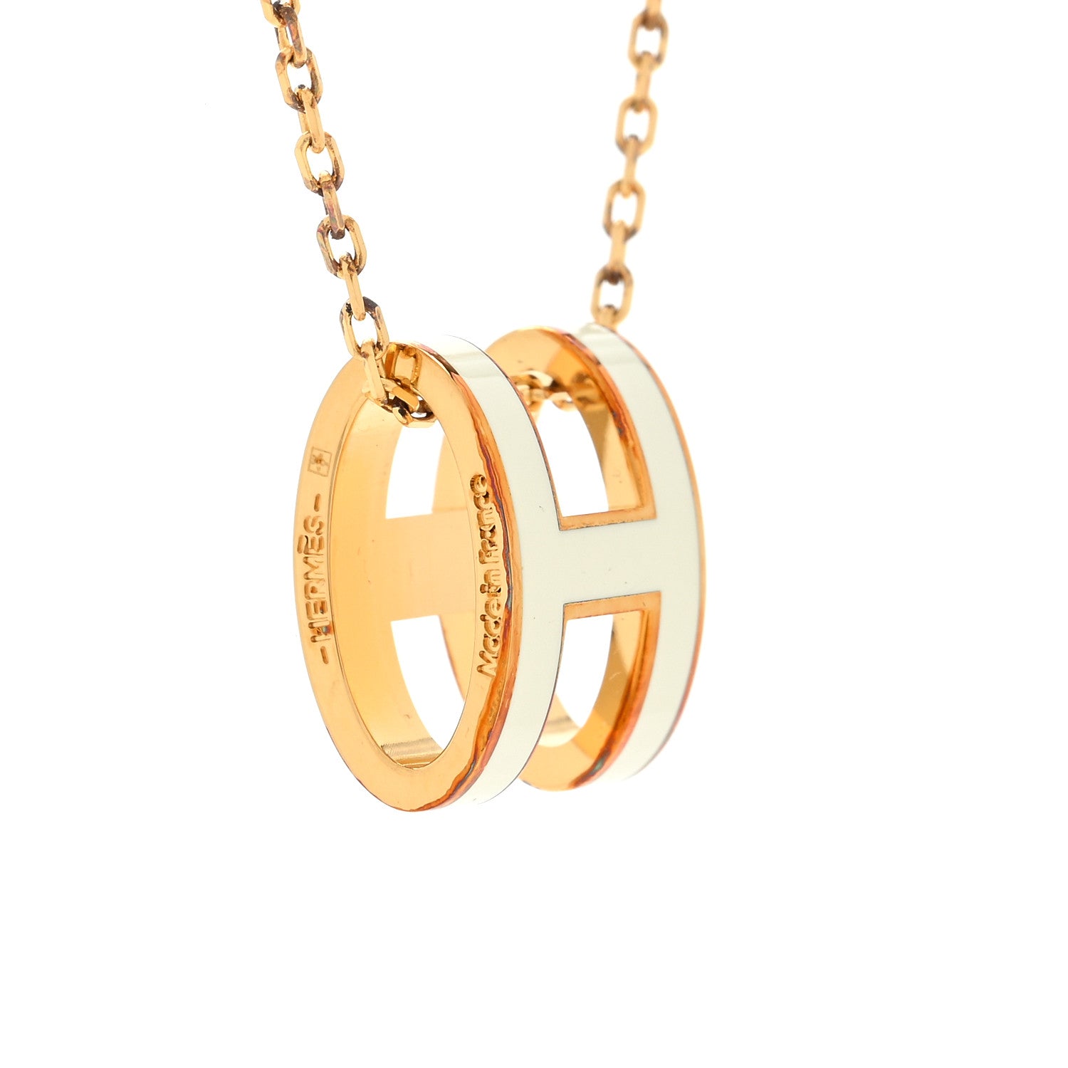 Hermes Lacquered Gold Pop H Pendant Necklace White 4 of 6