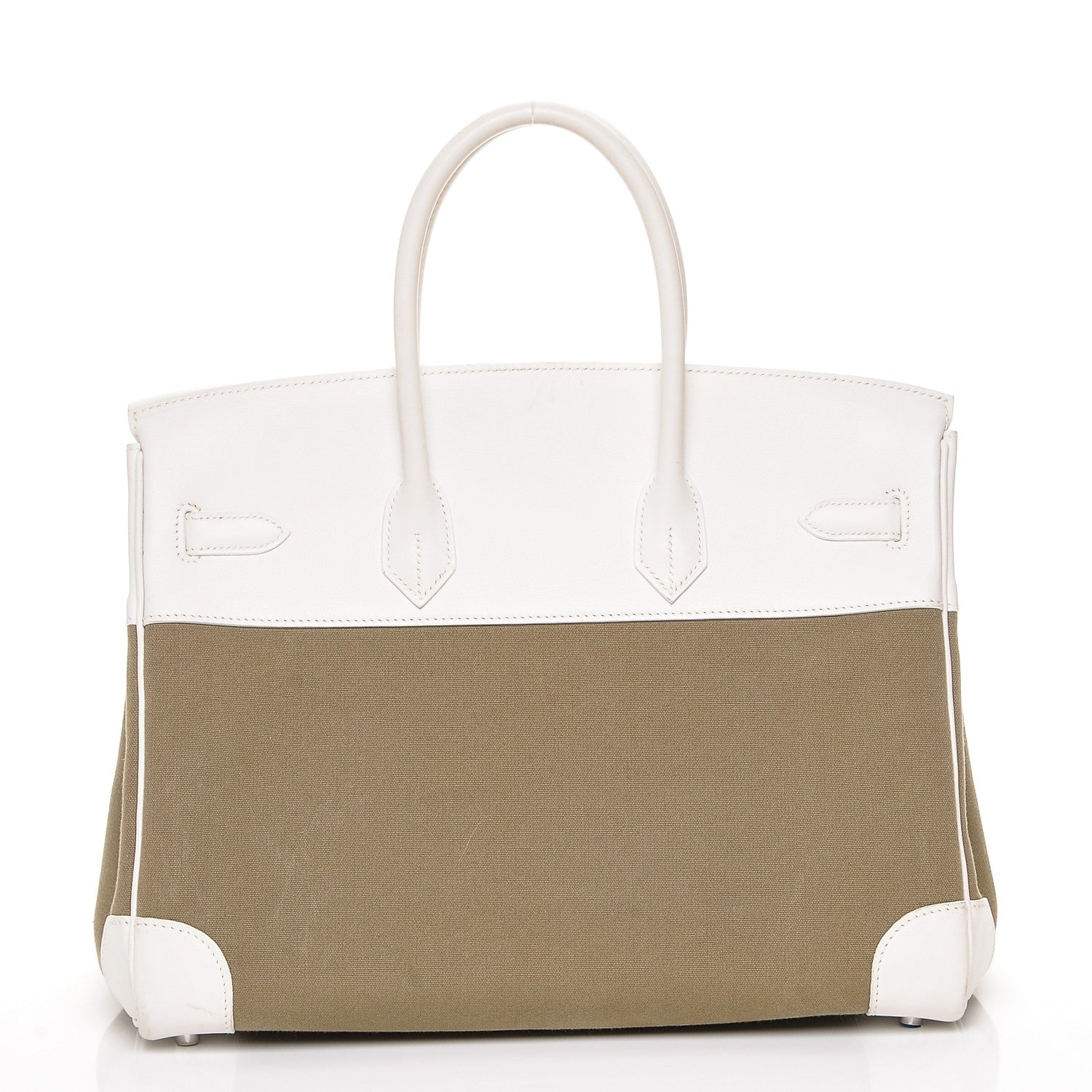 Hermes Swift Toile Birkin 35 Blanc Vert Miliatire 5 of 27