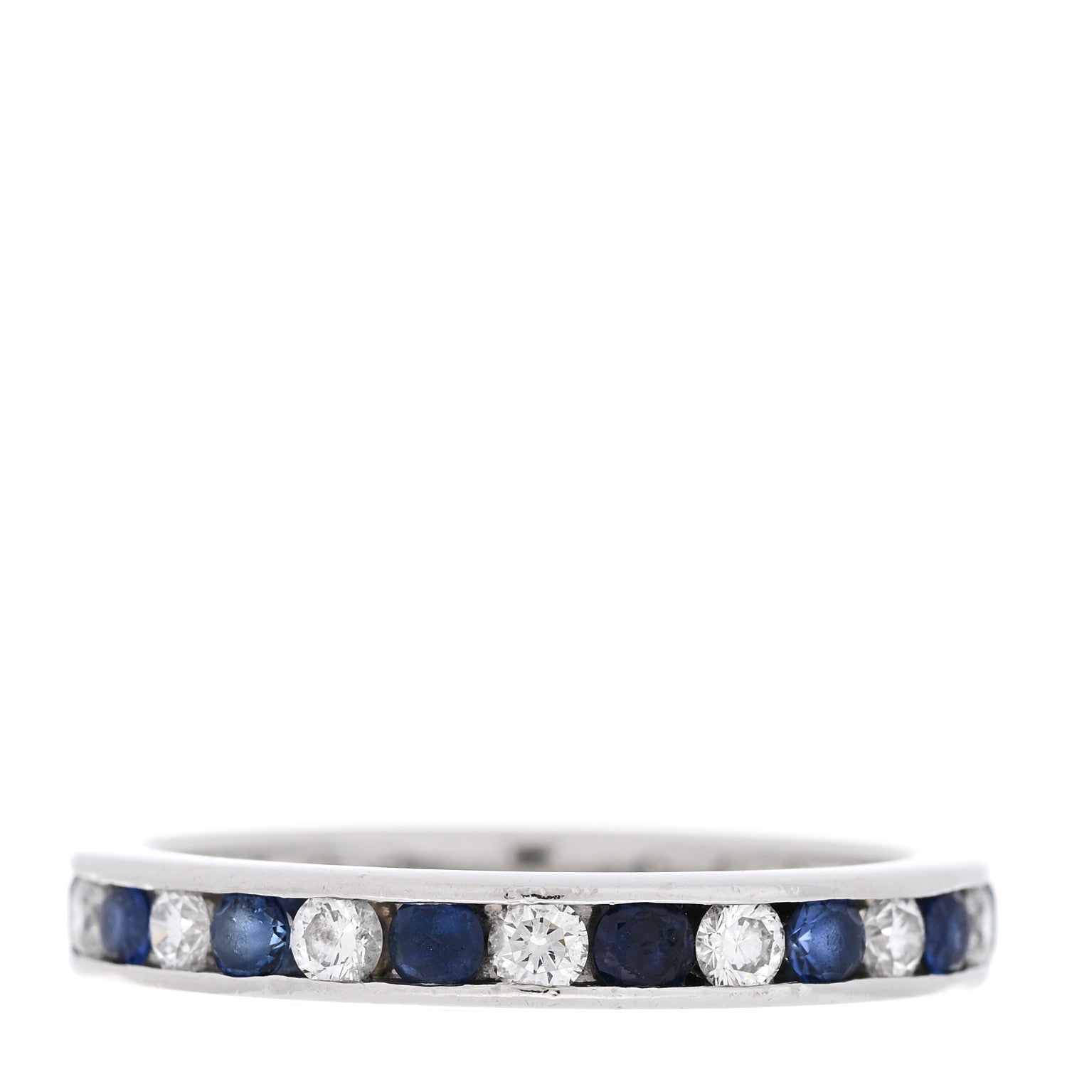 Tiffany Platinum Diamond Blue Sapphire Eternity Band Ring 54 6.75 1 of 4