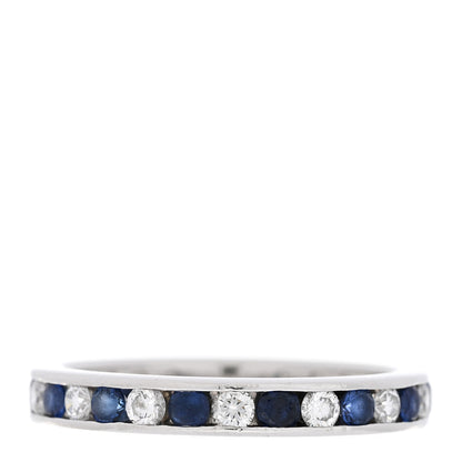 Tiffany Platinum Diamond Blue Sapphire Eternity Band Ring 54 6.75 1 of 4