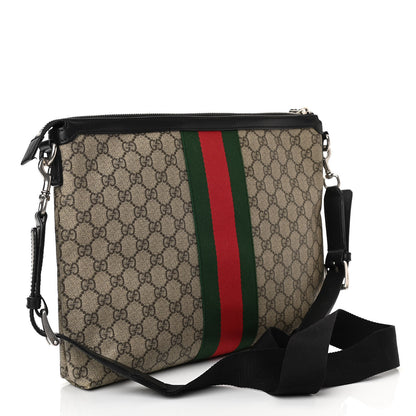 Gucci GG Supreme Monogram Calfskin Web Medium Flat Messenger Bag Beige Ebony Black 3 of 11