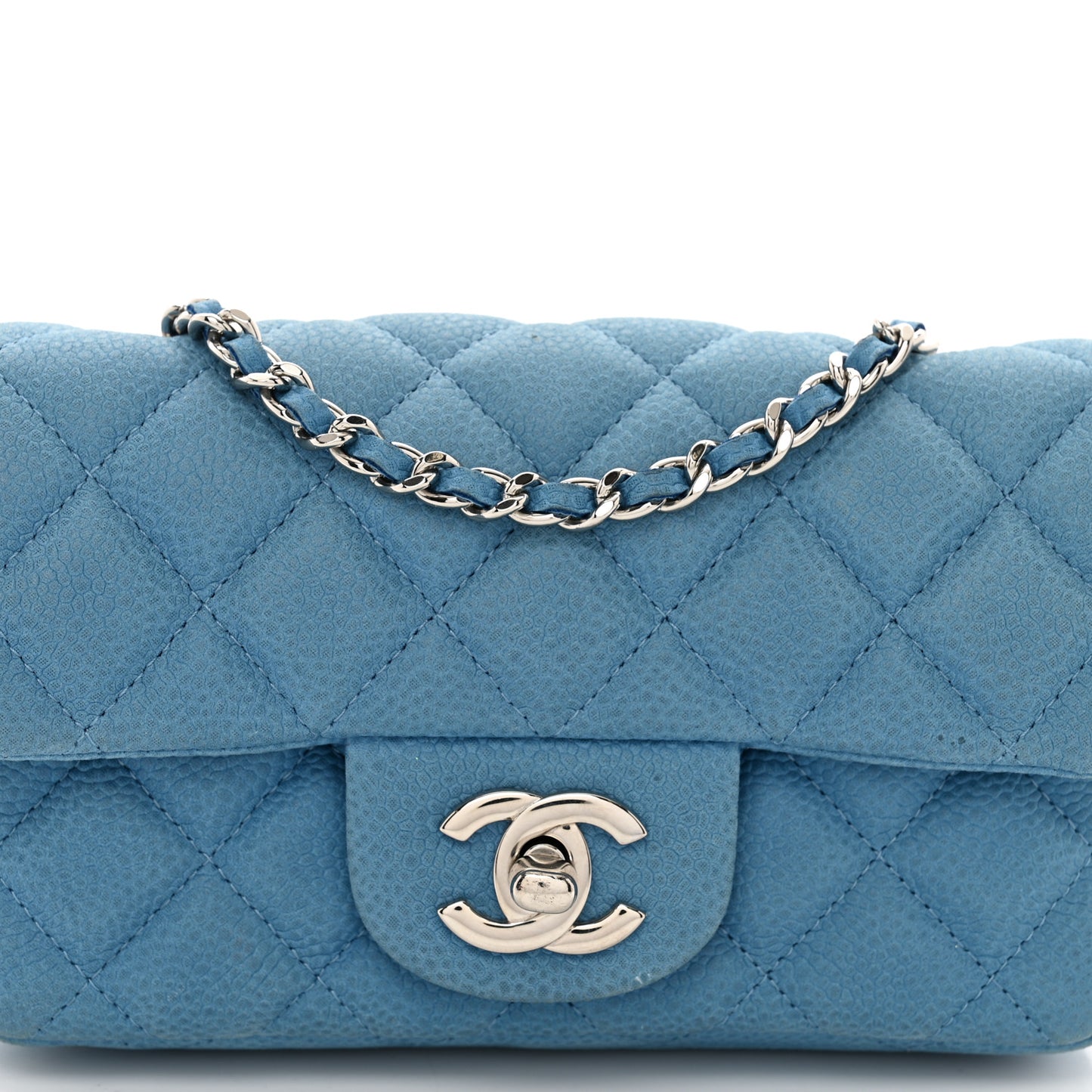 Iridescent Caviar Quilted Extra Mini Flap Light Blue