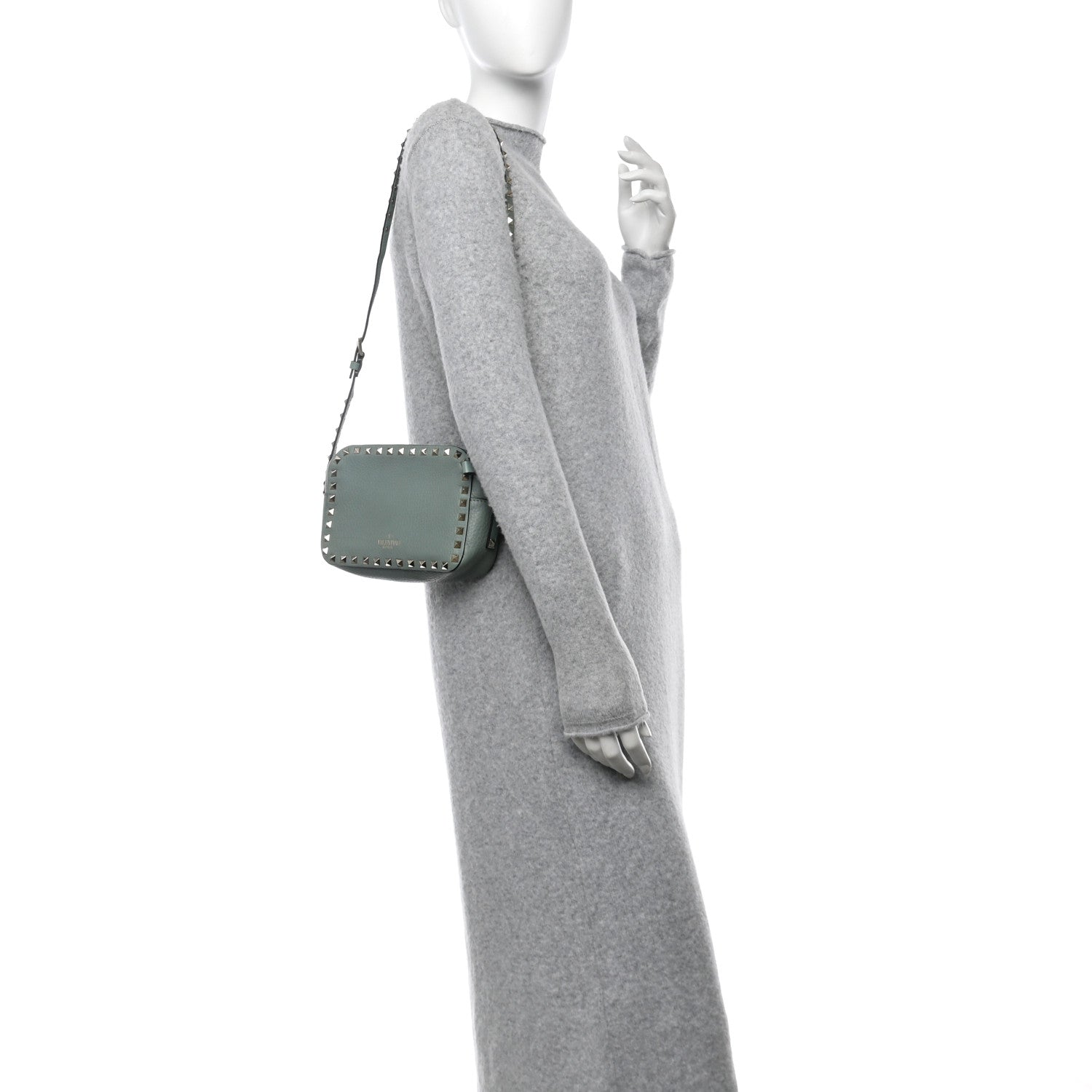 Valentino Garavani Pebbled Calfskin Rockstud Camera Crossbody Bag Green 2 of 11