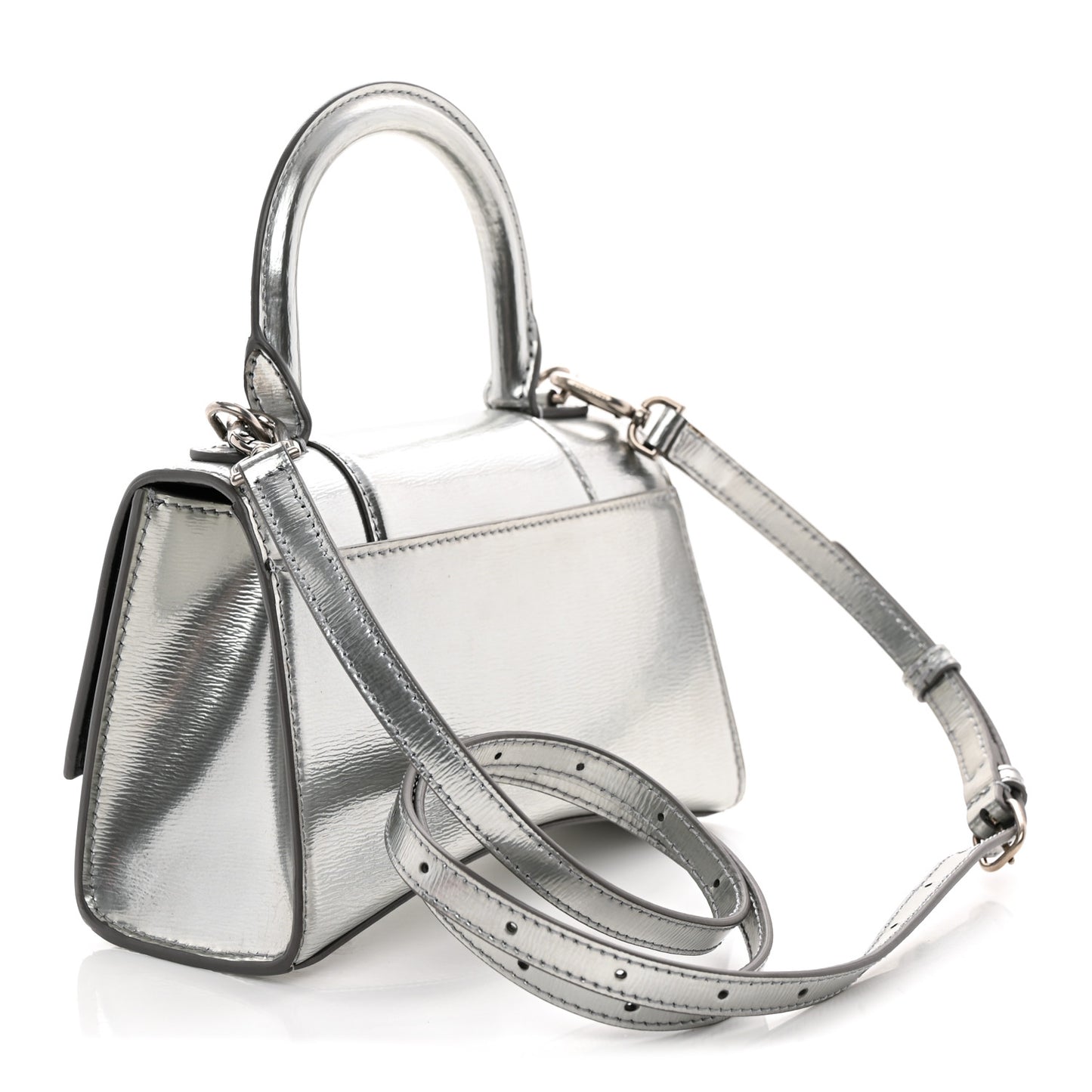 Metallic Textured Calfskin Hourglass Top Handle Bag XS Silver