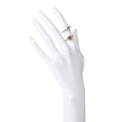 Chanel Enamel Camellia CC Ring Set of 2 6 4.5 Light Gold White 2 of 6