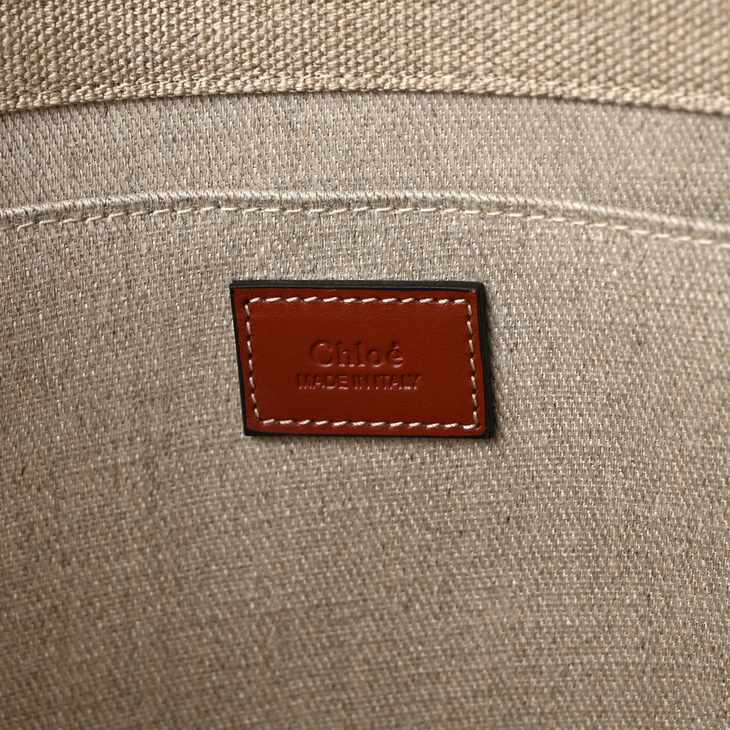Linen Calfskin Large Woody Ribbon Tote White Brown