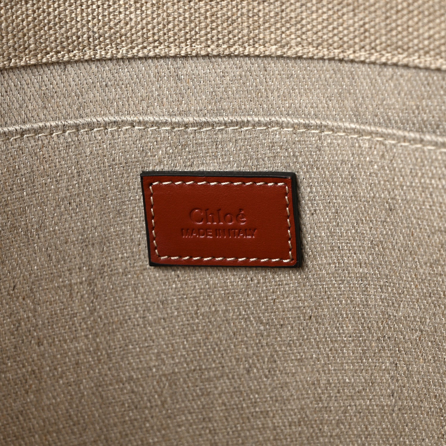 Chloe Linen Calfskin Large Woody Ribbon Tote White Brown 6 of 13