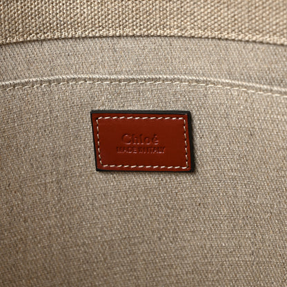 Chloe Linen Calfskin Large Woody Ribbon Tote White Brown 6 of 13