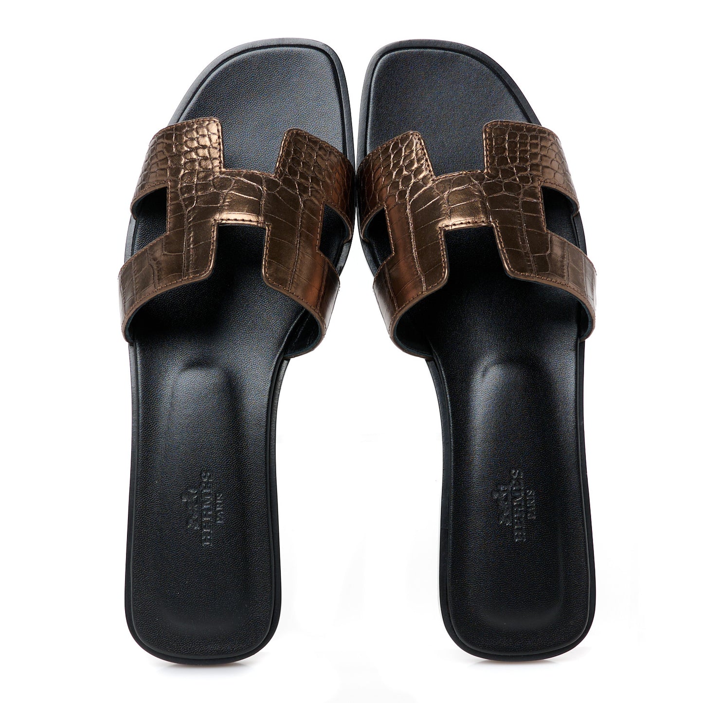 Metallic Alligator Oran Sandals 40 Dore Antique